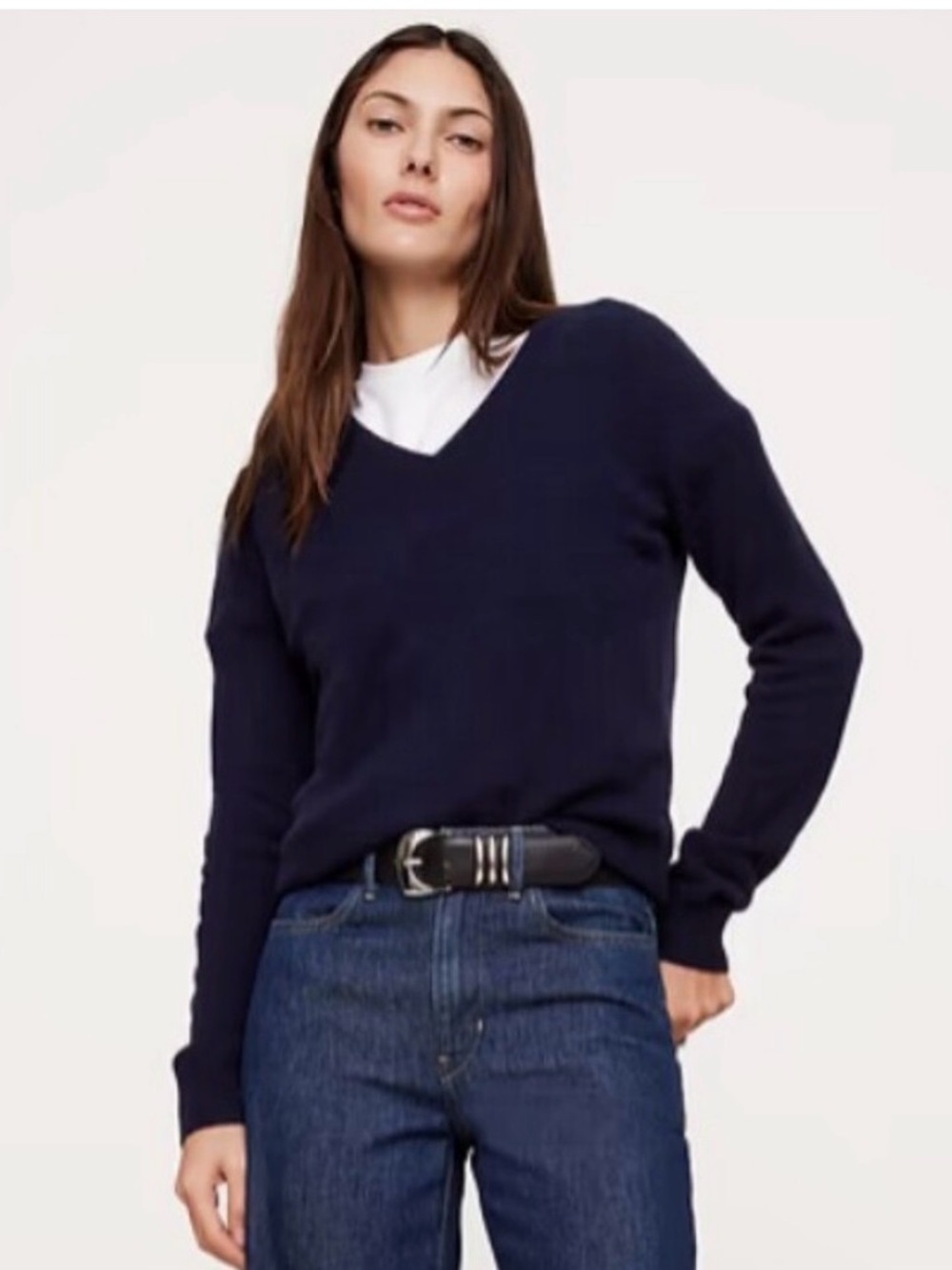 banana republic extra fine merino wool Classic Navy V‑Neck Sweater size small